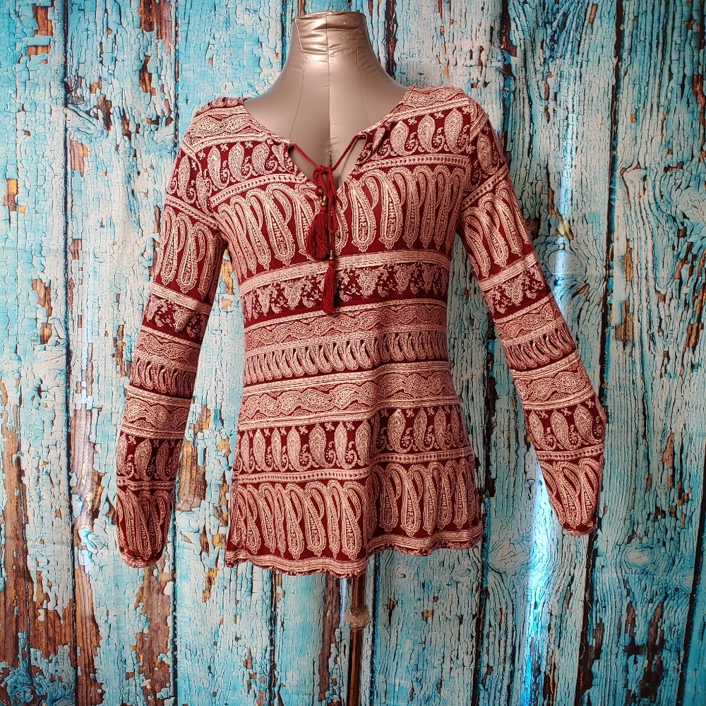 Rose+Olive long sleeve Burgundy paisley shirt - Picture 2 of 14